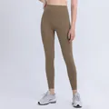 Leggings da yoga verde oliva a vita alta con controllo della pancia e tessuto elastico - S / Cioccolato