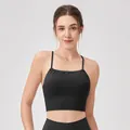 Sujetador deportivo negro con escote plisado y banda elástica ancha de sujeción firme - S / Tops / Negro