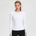 Haut de yoga blanc à manches longues, vêtement de sport moulant haute élasticité femme - Blanc