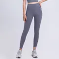 High-waisted yoga leggings in dusty blue, ankle length with high-stretch matte fabric - S / Bottoms / Medium Blue