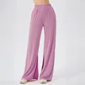 Women's high waist yoga pants in taro purple with elegant side slits and loose fit - S / Berry Purple