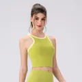 Damen Yoga-Tanktop in Avocadogrün mit gelben Kontrastkanten und Rundhalsausschnitt - S / Grün