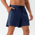 Men's dark blue quick-dry sports shorts with elastic drawstring waist and side slits - S / Navy Blue