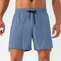 Men's breathable quick-dry sports shorts in haze blue with adjustable drawstring - Denim Blue