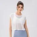 White semi-transparent yoga cover up with vertical stripe texture and sleeveless design - S / Tops / White