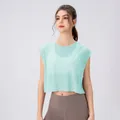 Mint green hollow breathable sleeveless yoga top and high waist leggings fitness set - S / Tops / Aqua Green