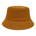 Detailed view of mustard yellow cotton bucket hat with reinforced multi-row stitched brim - One Size / Ginger Yellow