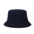 Detailed view of dark blue cotton bucket hat featuring reinforced stitching on the brim - One Size / Navy Blue