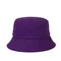 Detail view of reinforced stitching on the brim of a dark purple cotton bucket hat - One Size / Purple