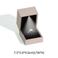 Champagne gold LED ring box with brushed leather texture and black velvet interior - 6x6.5x5.5cm