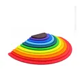 Handgefertigte 12-teilige Regenbogen-Stapelsteine aus Holz in kräftigen Farben - Farbiger Halbmeniskus (becken-sperrholz)