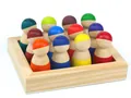 Set aus 12 bunten Montessori-Holzpuppen mit quadratischem Tablett in Naturfinish - Bunte Figuren (12 Stück Mit Holzkiste)