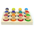 Montessori Holzspielzeug-Set mit zwölf bunten Holzfiguren auf einem Tablett aus Holz - Tablett Mit Bunten Kleinen Figuren (12 Stück)