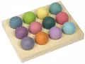 Montessori Holzpuzzle-Set mit 12 Kugeln in Morandi-Farben und rechteckigem Tablett - 12-farbige Tablettkugeln (macaronfarben)