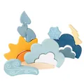 Wetter-Thema Montessori Holzbausteine Set mit Sonne Wolken und Regentropfen - Wetterfeste Bausteine (buchenholz)