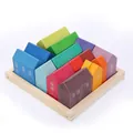 Regenbogen Holzhaus-Bausteine Set mit bunten Fenstern und Holz-Aufbewahrungstablett - Buche Haus
