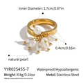 Vergoldeter Edelstahlring mit mehreren natürlichen Süßwasserperlen-Anhängern für Damen - Perlen-Quasten-Stil (YYR025455) / Gold