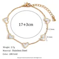 18K gold plated stainless steel bracelet with five white shell hearts - Five Heart Shell Bracelet (B0469)