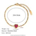 Elegant 18K gold plated stainless steel bracelet with a pink heart crystal - Red Rhinestone Heart Bracelet (B0558)