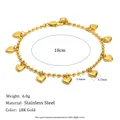 Elegant 18K gold plated stainless steel beaded bracelet featuring multiple heart charms - Beaded Heart Charm Bracelet (B0739)