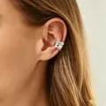 Silver irregular textured ear cuff with a single white pearl accent for women - Irregular Textured Artificial Pearl Ear Cuff (3903) / Silver