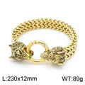 Golden double wolf head braided chain bracelet for men with vintage Viking style - Gold and Black
