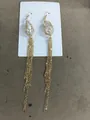 Elegant gold tassel earrings featuring a white pearl in a wire cage with long chain fringe - Style 4 Hook Gold (Artificial Pearl)