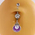 Purple enamel shell belly button ring with pearl and cubic zirconia piercing jewelry - Purple Shell Pearl Pendant / Silver