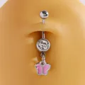 Surgical steel navel ring featuring a clear cubic zirconia and pink butterfly pendant - Drip Oil Butterfly Pendant / Pink