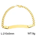 Golden stainless steel Cuban chain bracelet with engravable curved plate, 210mm length - Style 1 Figaro Chain (KB212610-KJX) / L:210x5mm / Gold