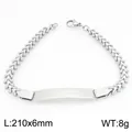 Stainless steel Figaro chain bracelet with blank engravable ID plate for couples - Style 2 Cuban Chain (KB209629-KJX) / L:210x6mm / Steel