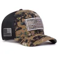 Tactical digital camo baseball cap with American flag patches and mesh back - Adjustable / Brown
