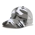 Classic camouflage mesh baseball cap with gray and white patterns for outdoor sun protection - Two-Tone Trucker Cap / Gray-White Camo (Mesh Back)