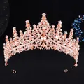 Detailed view of rose gold bridal crown with champagne crystals and pear-cut rhinestones - Rose Gold With White And Peach Gems
