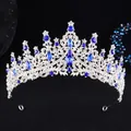Detail of silver bridal crown featuring deep blue teardrop gems and sparkling cubic zirconia - Silver White Royal Blue