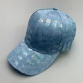 Blue denim baseball cap with holographic rainbow QUEEN lettering for street style - 56-60cm / Light Blue Laser Letter