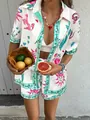 Detailed view of silky summer two-piece set featuring premium astrological myth prints - XS / Top And Bottom / White Astrology Myth Style (HA-DXCSTZ-016)