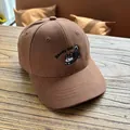 Casquette marron pour enfants avec broderie Shiba Inu noire et texte Ready Go - 50-55cm Réglable / Marron