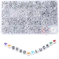 DIY alphabet bead kit with white 6mm square acrylic A-Z beads and elastic cord - White and Black