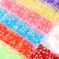 Colorful A-Z square letter beads for DIY jewelry making in a 28-grid plastic storage box - Solid Transparent Colored With White Letters