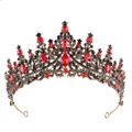 Baroque style gold bridal crown with vintage red gems and black crystals for weddings - Antique KC Black Red