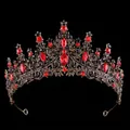 Couronne de mariée baroque dorée avec gemmes rouges et cristaux noirs pour mariage - KC Antique Noir Rouge