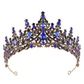 Vintage bronze bridal tiara featuring deep blue teardrop crystals and black accents - Antique KC Black Royal Blue