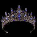 Diadème de mariée vintage en bronze avec cristaux bleu foncé et détails noirs élégants - KC Antique Noir Bleu Roi