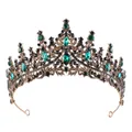 Vintage bronze tiara with emerald green rhinestones and black crystals for elegant brides - Antique KC Black Dark Green