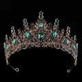 Diadème vintage en bronze avec strass vert émeraude et cristaux noirs pour mariées - KC Antique Noir Vert Foncé