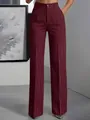Burgundy high waist vertical striped wide leg trousers for women office fashion wear - XS / Dark Red