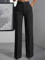 High-waisted vertical striped wide-leg trousers for women with a sleek business casual fit - XS / Black