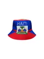 Chapeau bob drapeau d'Haïti bleu et rouge avec armoiries et texte pour supporters - Drapeau d'Haïti