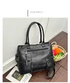 Chic black PU leather tote bag with multi-zipper pockets and adjustable shoulder strap - Black
